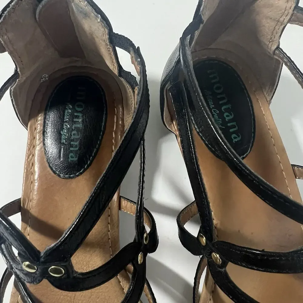 Montana Artisan Crafted Women Leather Gladiator Sandals Size 10 Black Flat